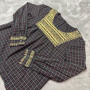 J. Crew Womens Top‎ Tall Medium TM Plaid Embroidered Blouse Long Sleeve